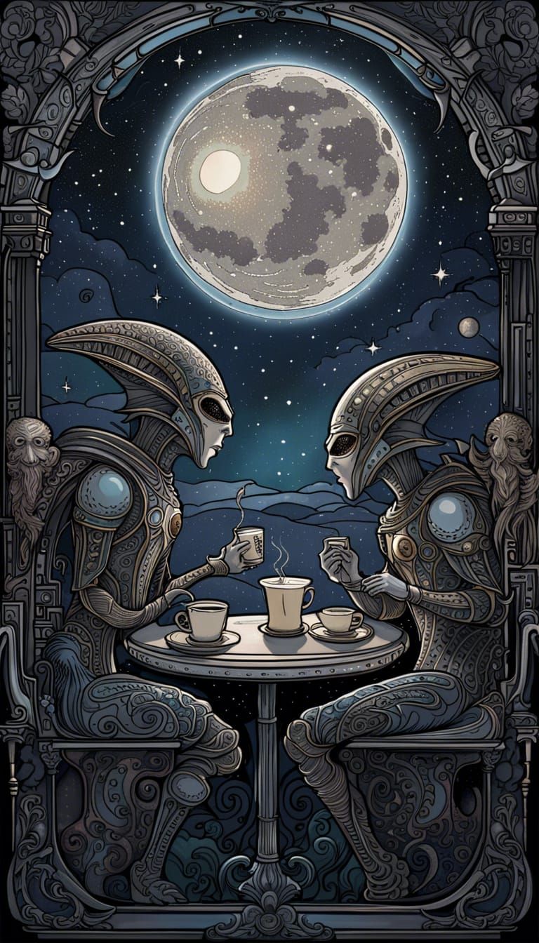 Aliens Order Coffee: Art Nouveau Stained Glass