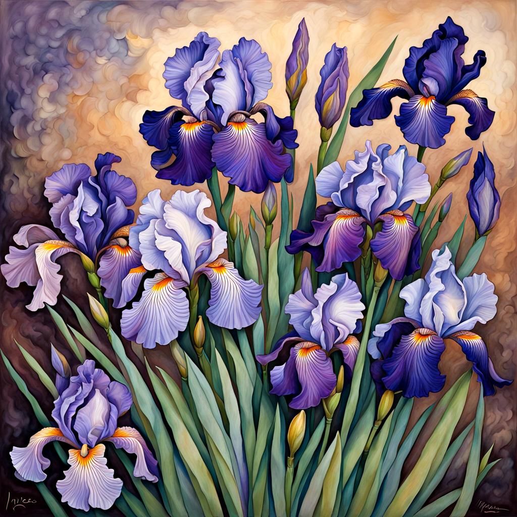 Irises Painting in Floral Art Style