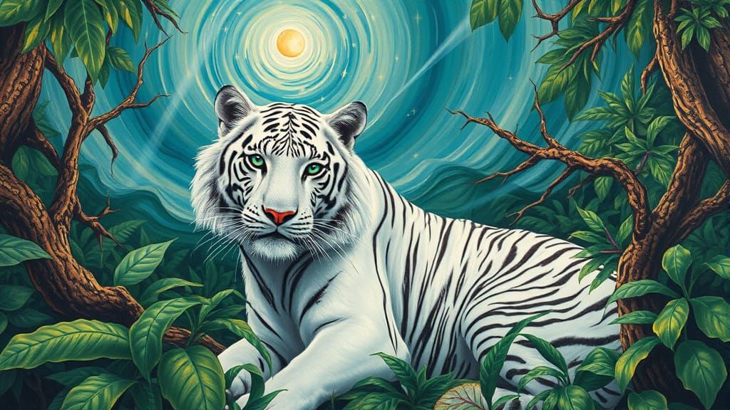 Regal White Tiger in Lush Tropical Forest