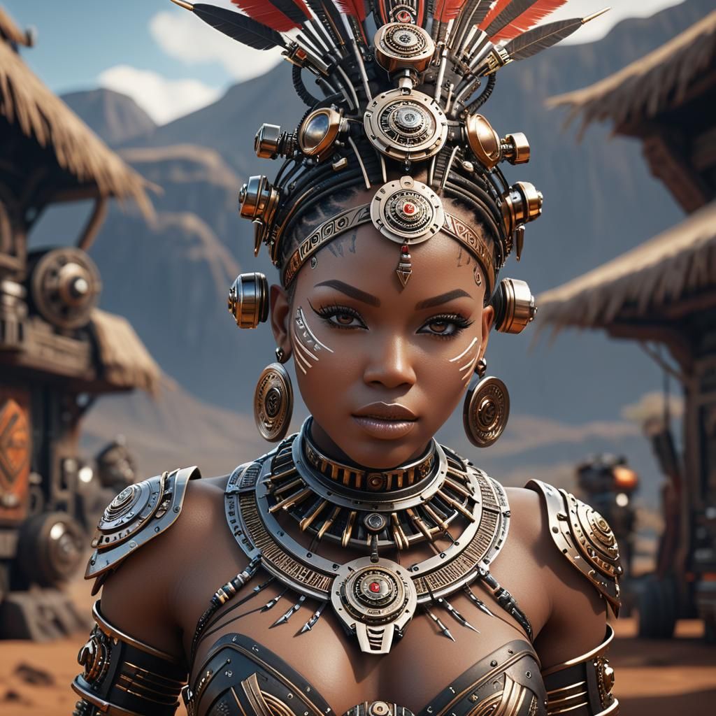 Futuristic Zulu Woman with Steampunk Engine
