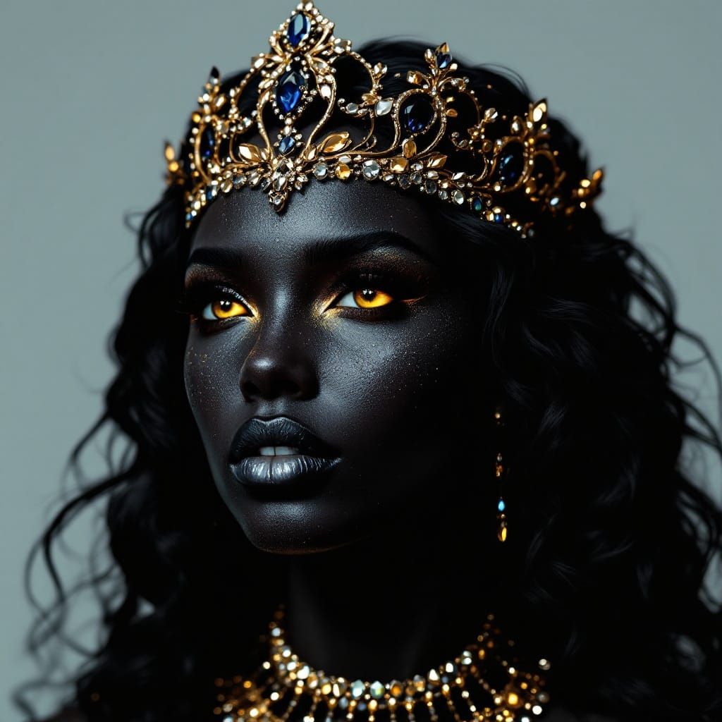 African Queen in Golden Mask and Diamond Crown