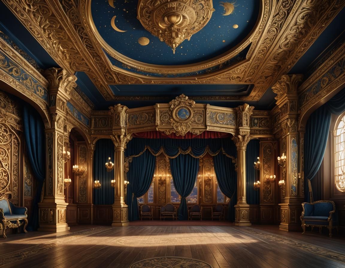 Ornate Theater Interior in Bilibin Style