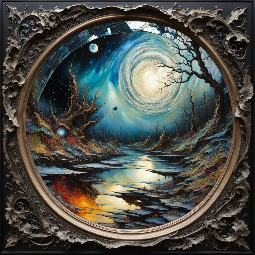 Surreal Galaxy Mirrored in Encaustic Shards