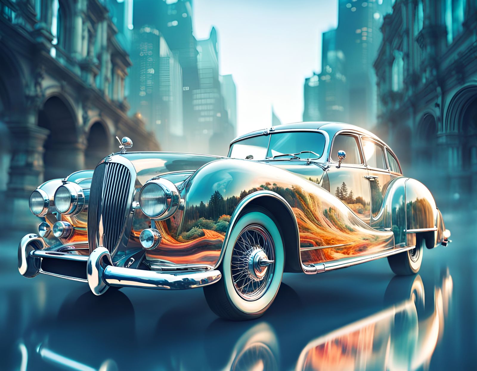 Fantasy Car in Double Exposure Effect