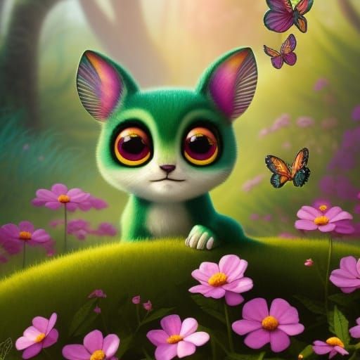 Cute Creature in Candyland with Butterflies