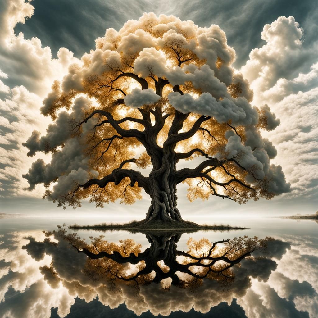 Cloud Tree of Life Reflected, Hyperrealistic Style