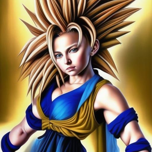 Beautiful Super Saiyan with Realistic Eyes, Caravaggio Style