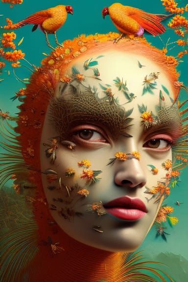 Lorikeet Woman: Rococopunk Portrait in Maximalist Style