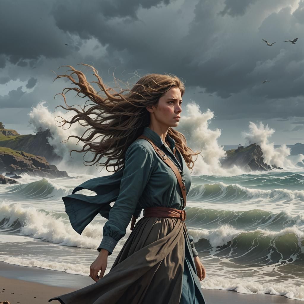 Princess on Windy Shoreline, Digital Matte Painting