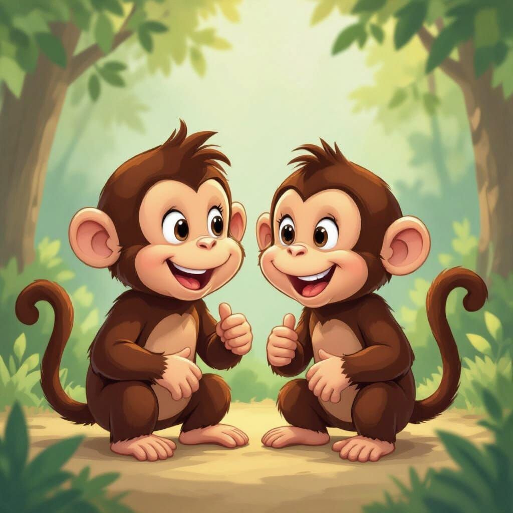 Best Friends as Monkeys in Charming Illustration Style