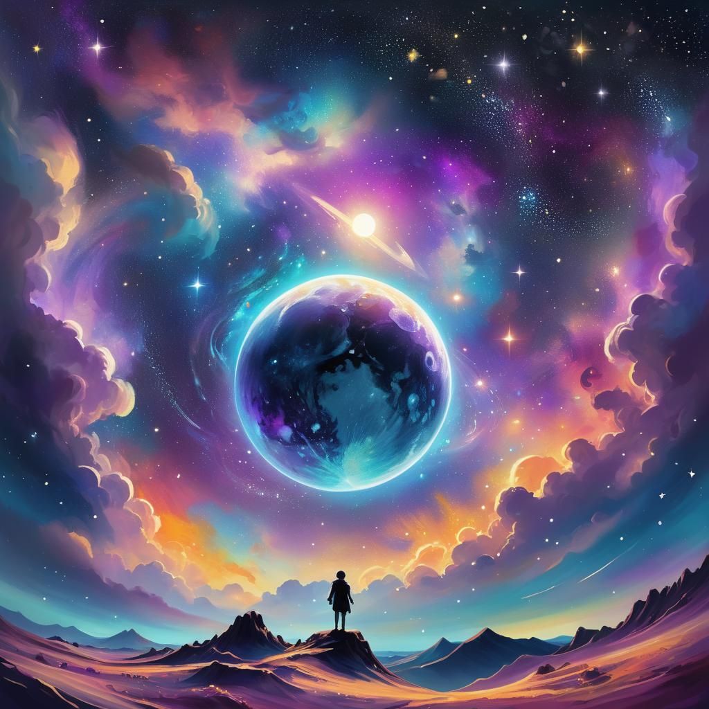 Celestial Body Rises Over Milky Way: Fantasy Art