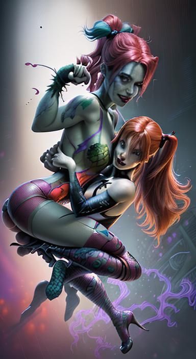 Harley Quinn and Poison Ivy in Studio Ghibli Style