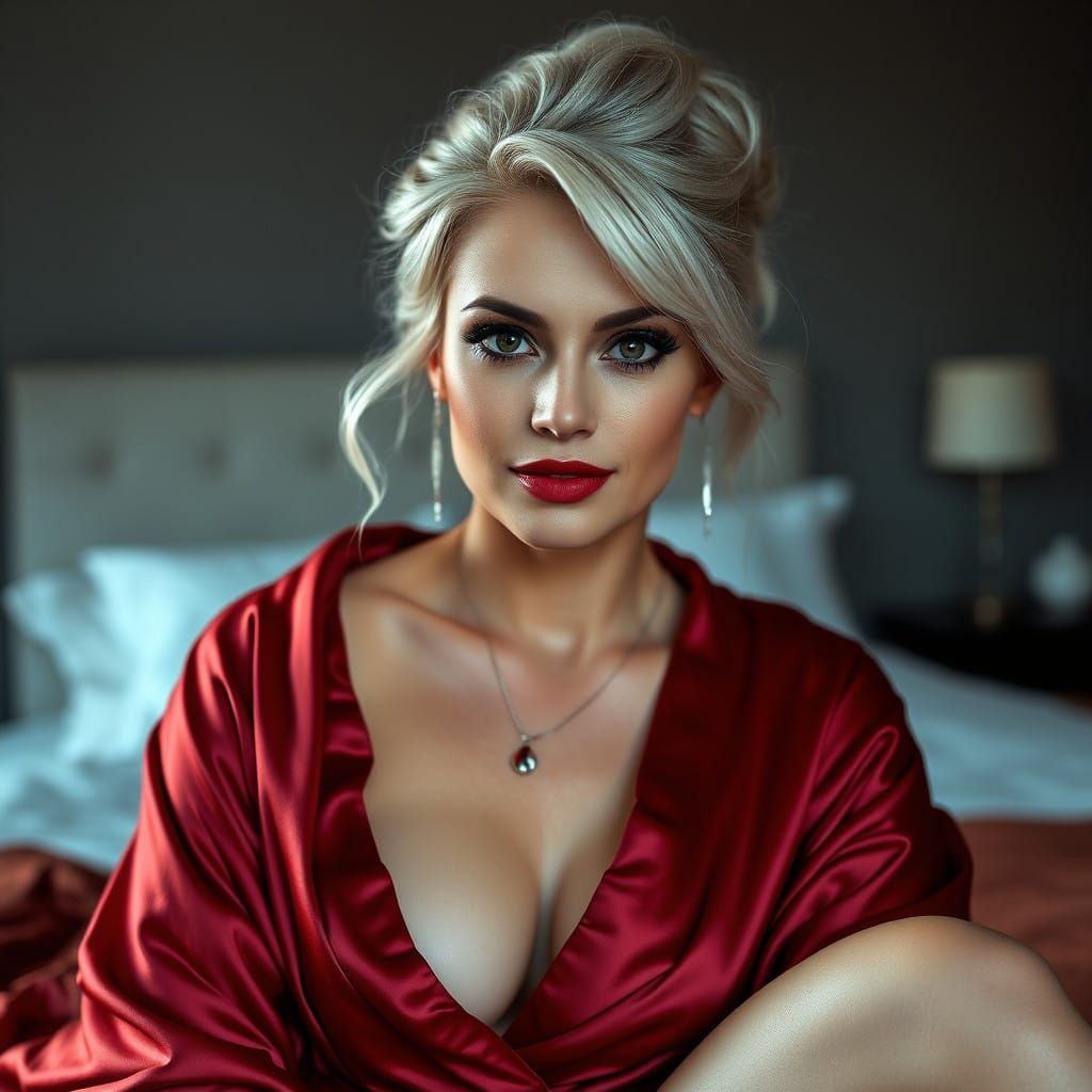 Sultry Goddess in Crimson Satin