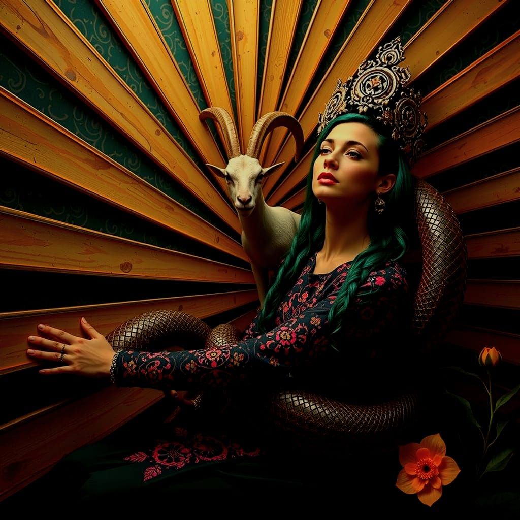 Mythical Creature with Teal Hair and Yellow Flower in 3D Mos...