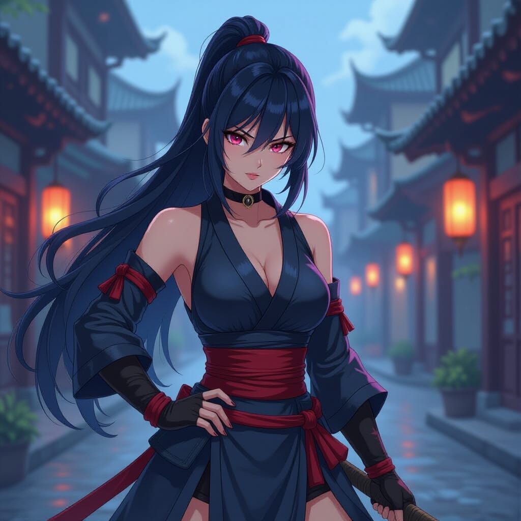 Anime Shadow Warrior in Cel-Shaded Style