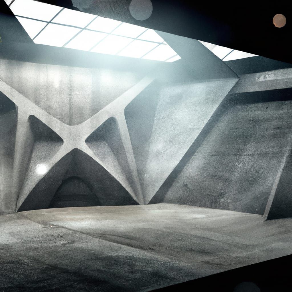 Modern Concrete Museum Interior with Volumetric Lighting