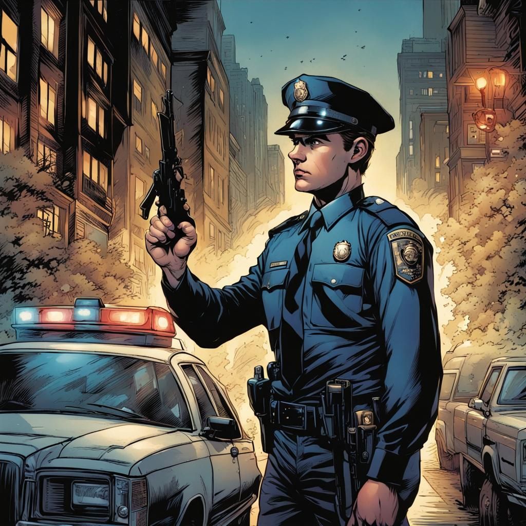 Young Policeman in Comic Book Art Style