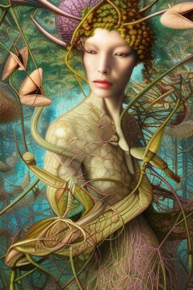 Praying Mantis-Human Hybrid in Mycelium Network