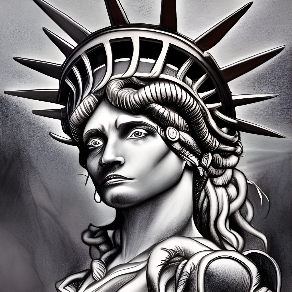 Steampunk Statue of Liberty Charcoal Drawing