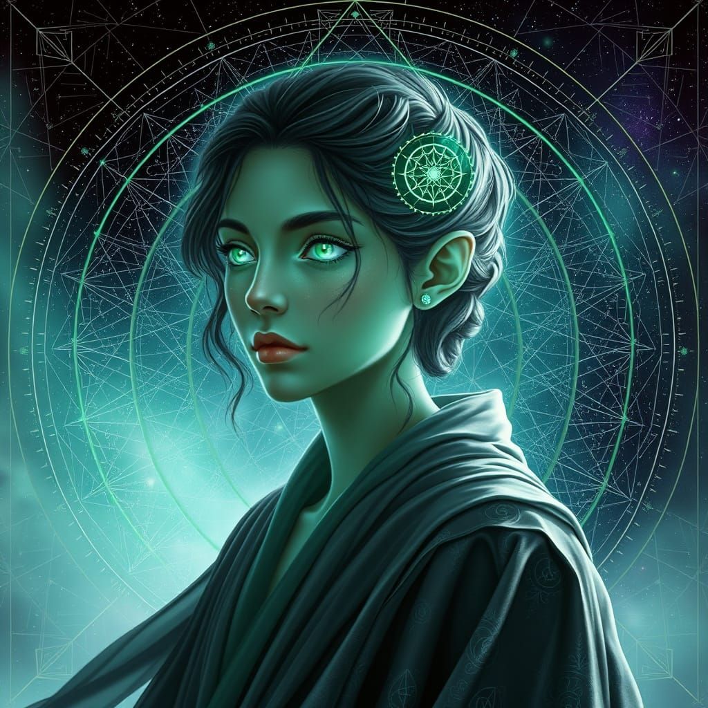 Ethereal Being Surrounded by Sacred Geometry