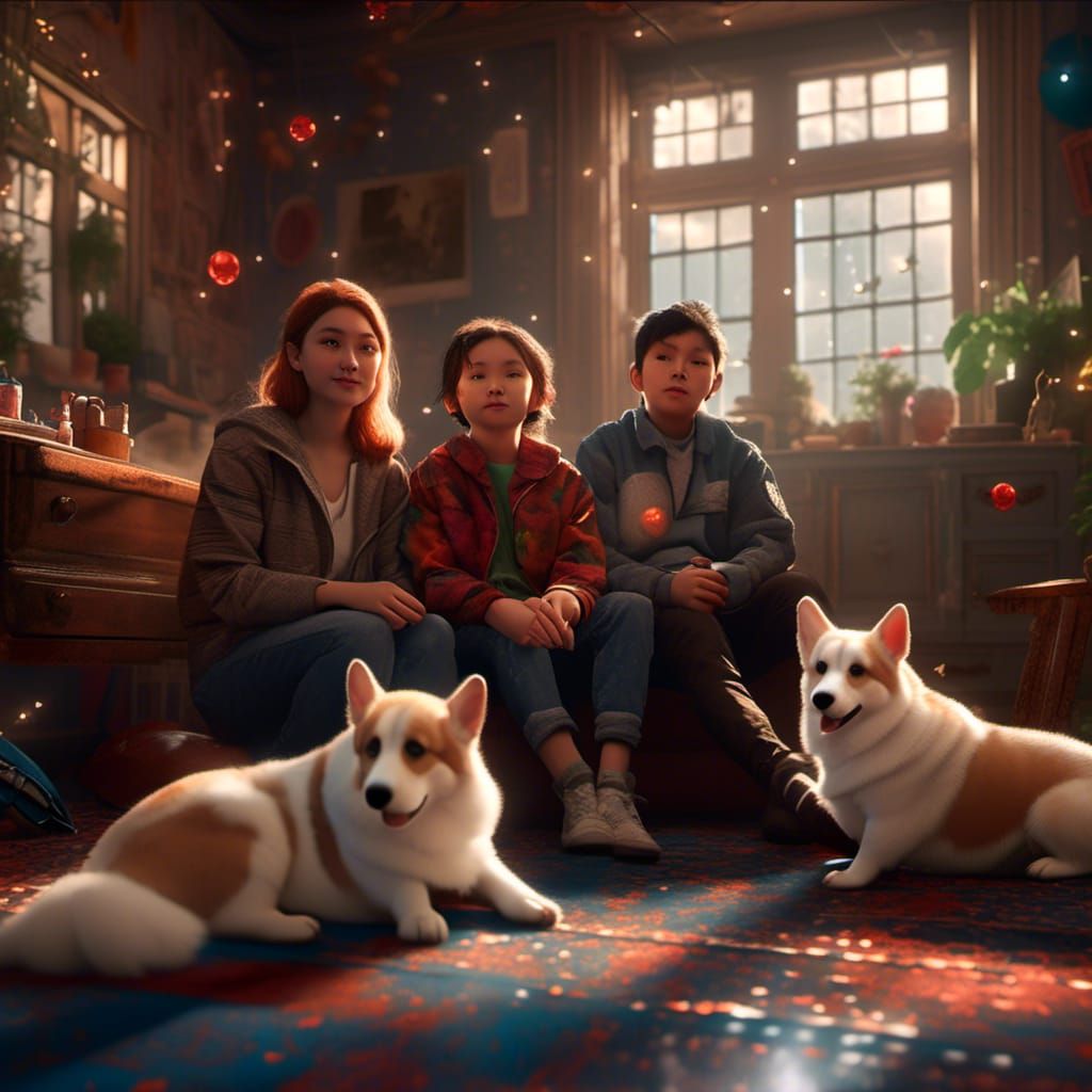 Family Portrait with Welsh Corgi Dog