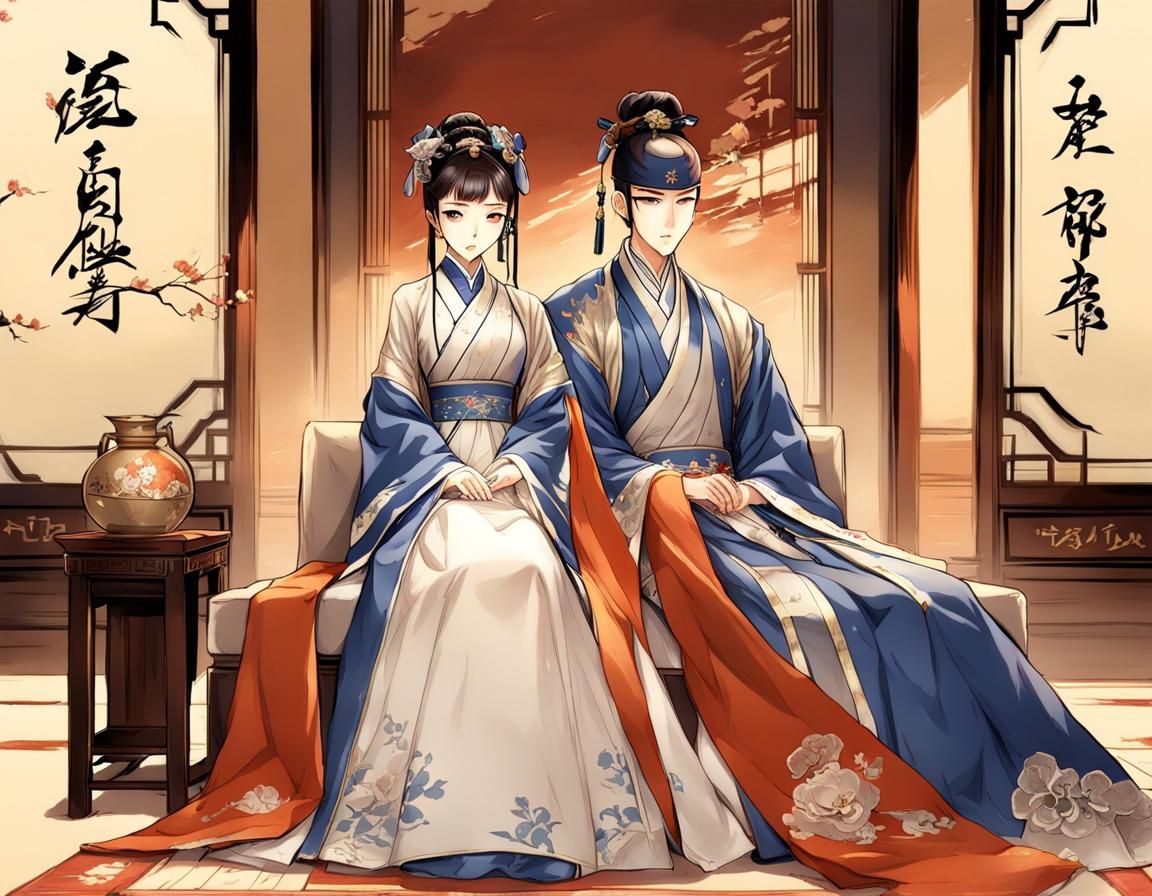 Qing Dynasty Couple in Anime Art Style