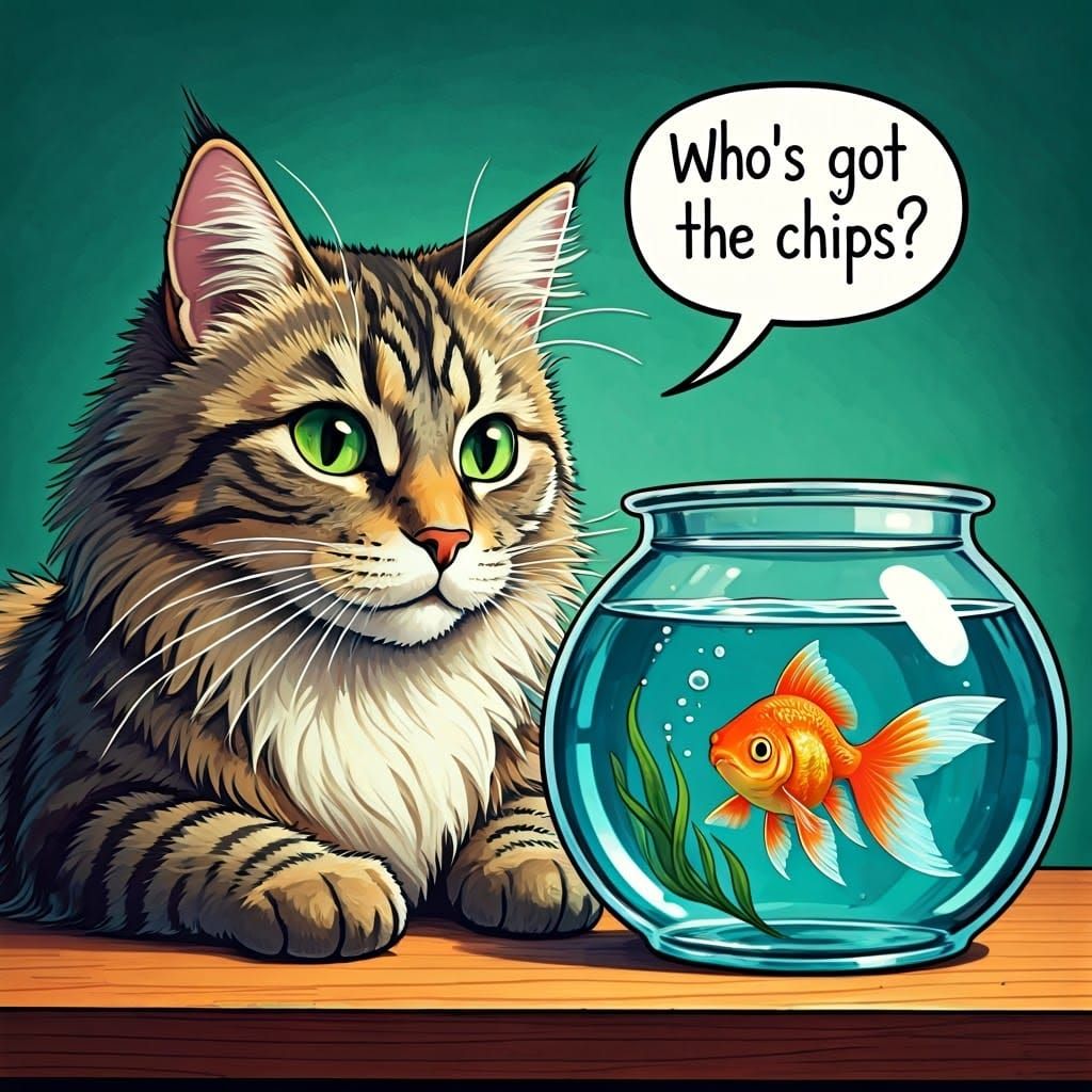 Curious Tabby Cat Gazing at Goldfish