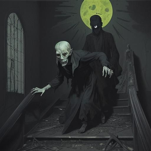 Ghoul's Descent: A Picasso, Rublev, and Miro Inspired Scene