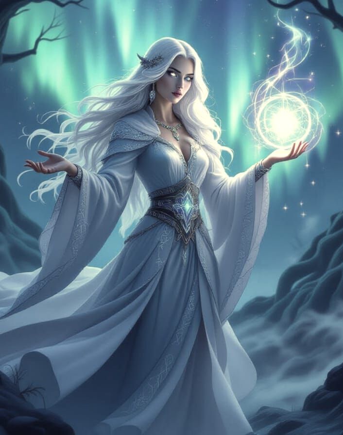 Mystical White Witch in Magical Forest