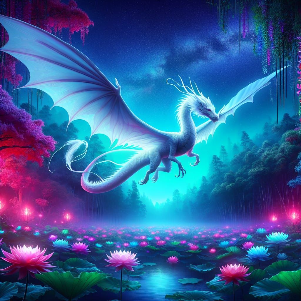 Ghost White Dragon Flies in Tropical Rainforest