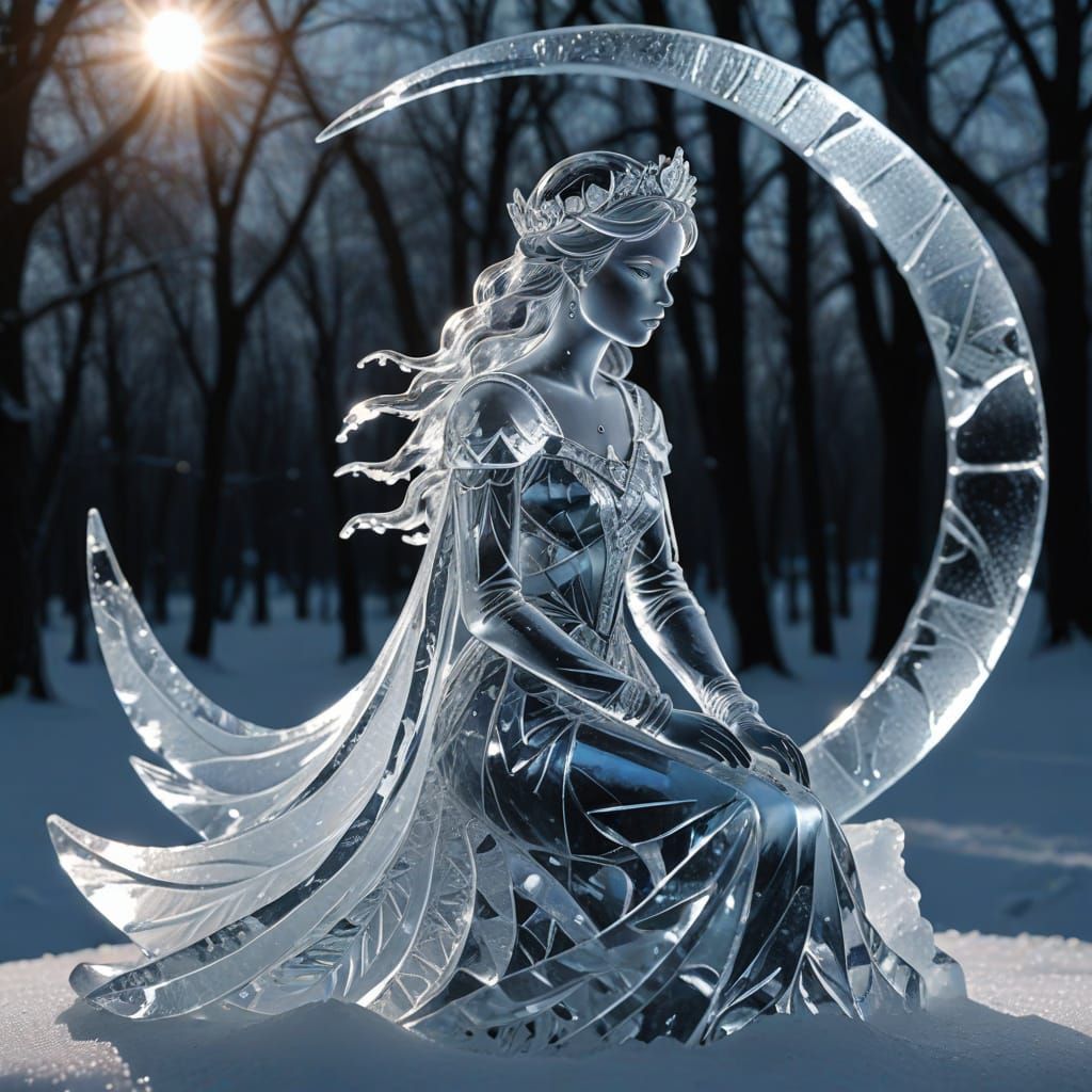 Crystal Ice Princess on Crescent Moon ❄️🌙