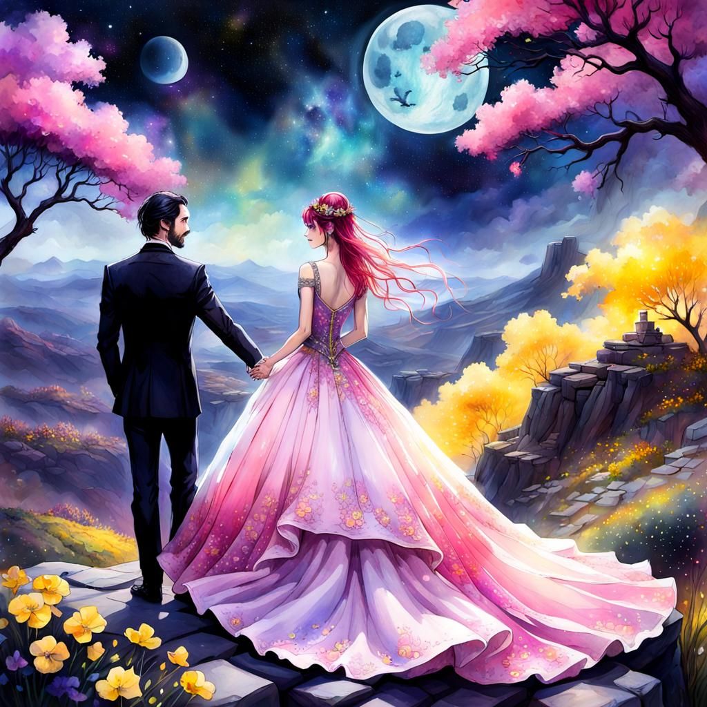 Ethereal Wedding in a Midnight Nebula