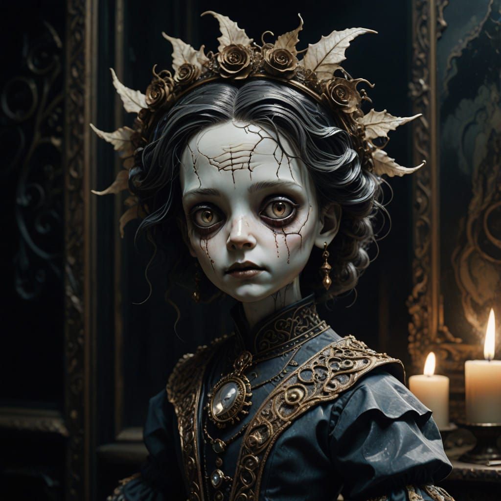 Eldritch Porcelain Abomination in Dramatic Lighting