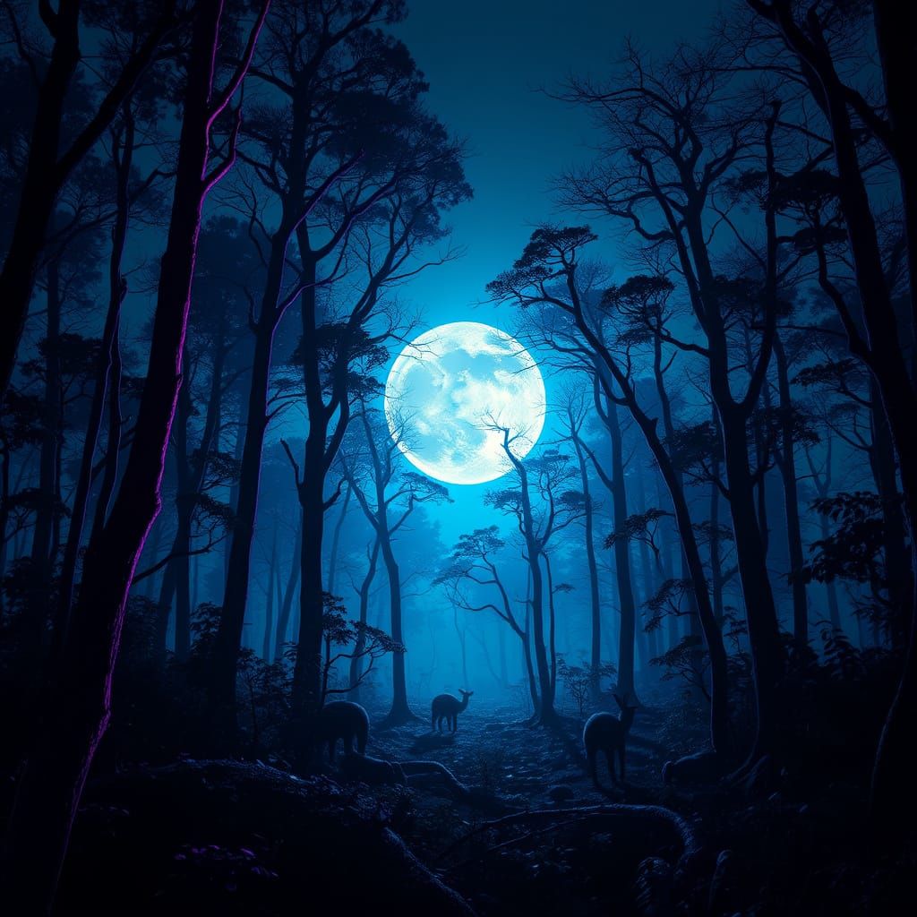 Neon-Lit Alien Forest at Night: A Surreal Landscape