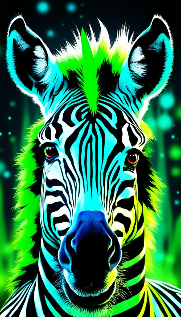 Punk Zebra with Fluorescent Mohawk in Graffiti Style