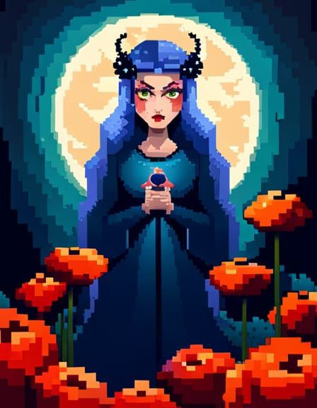 Ominous Witch Portrait in Pixel Art Style