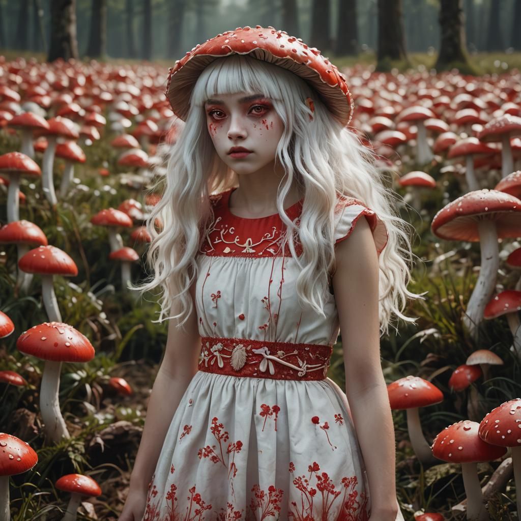 Mushroom Girl Portrait in Dreamy Digital Painting