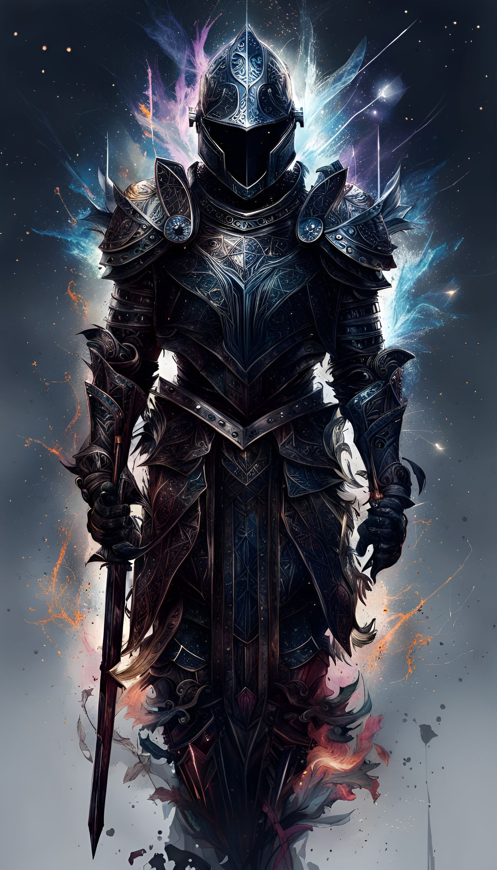 Galactic Knight in Constellation Armor: Digital Art