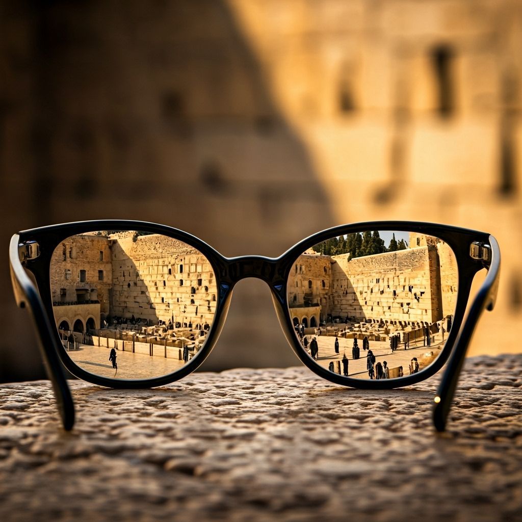 Glasses Reflecting the Second Temple in Sunlight