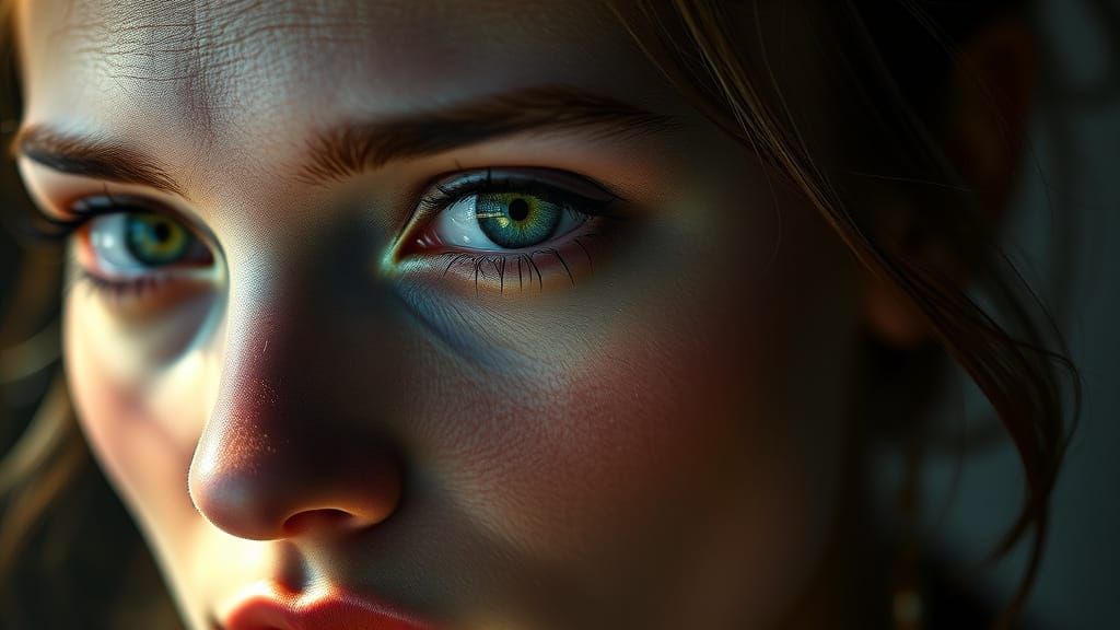 Ethereal Green-Eyed Beauty in Hyper-Realistic Portrait