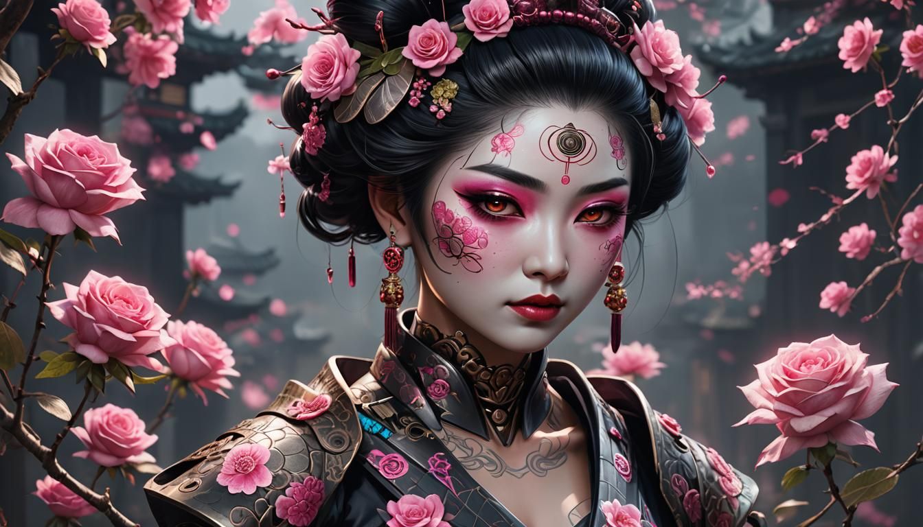 Biopunk Geisha with Biometric Tattoos in Unreal Engine