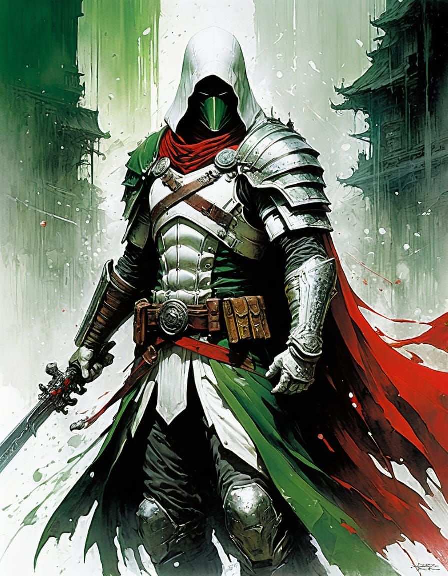 Abstract Red, Green and White Art Composition