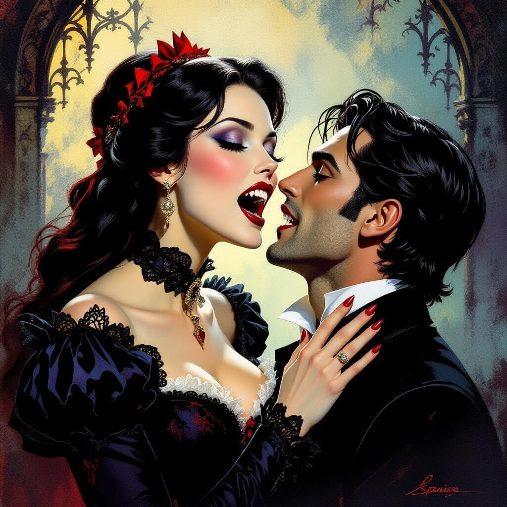 Vampire Woman About to Bite, Dramatic Mystical Scene