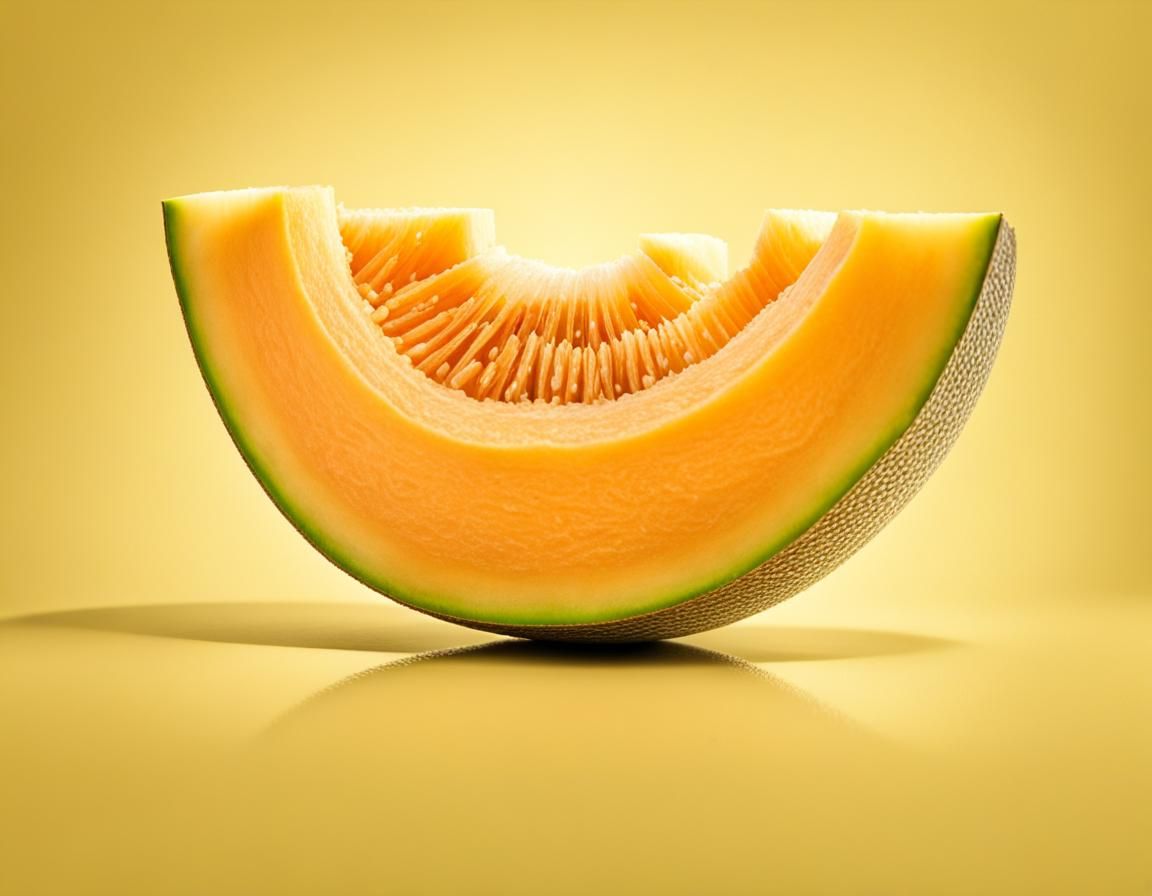 Isolated one cutted cantaloupe on the yellow background