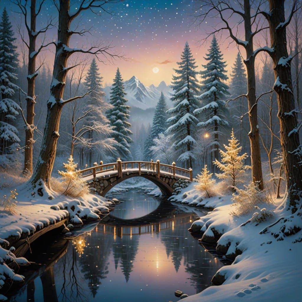 Whimsical Winter Wonderland with Twisted Trees and Tranquil ...