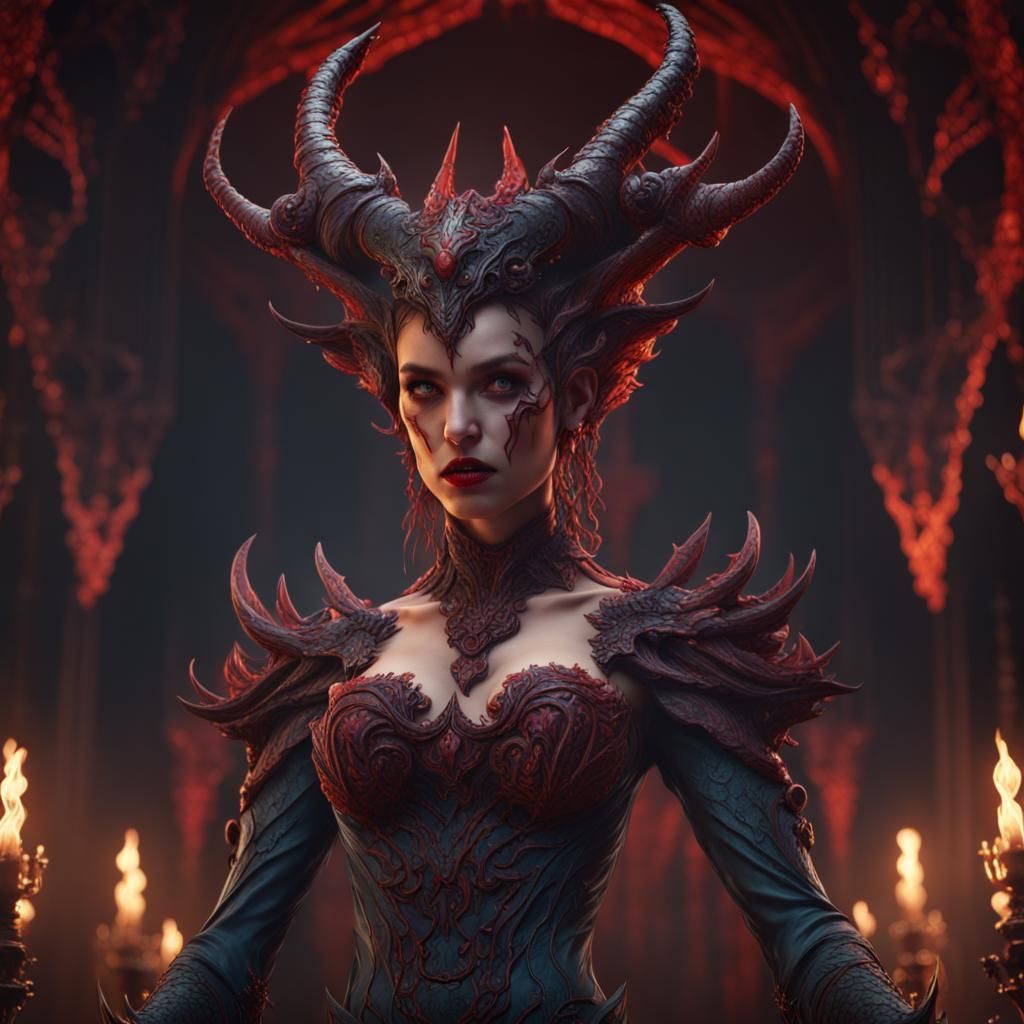 Detailed Demon Lady in Fantasy Concept Art