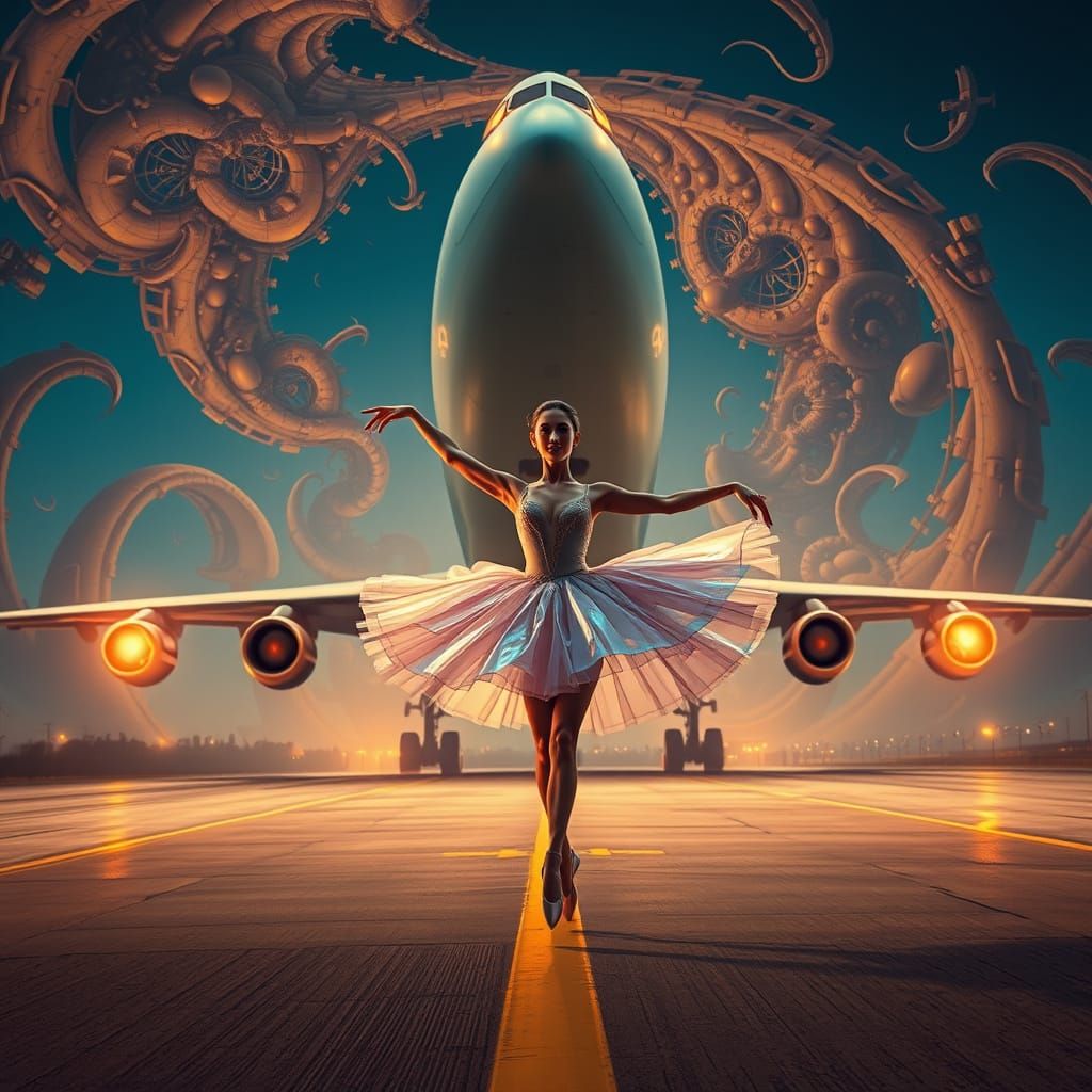 Ballerina in Dreamlike Airport Aesthetic