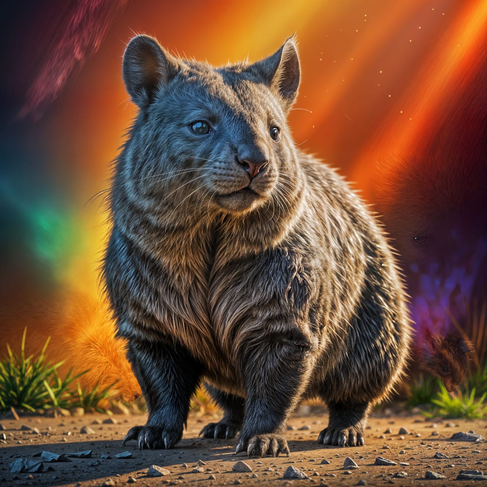 Hyperrealistic Wombat-Cat Hybrid Splash Art