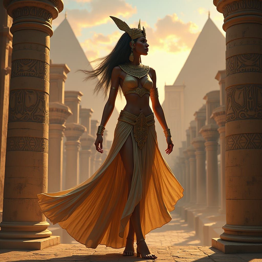 Egyptian Woman in Mystical Metropolis: Matte Painting