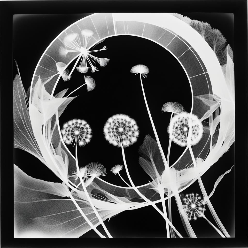 Ethereal Dandelion Fairies in Black and White Photogram